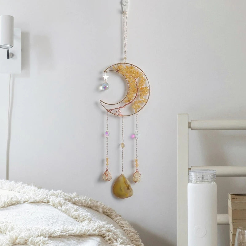 Natural Agate Crystal Dreamcatcher Wind Chime Home Decor - Side View