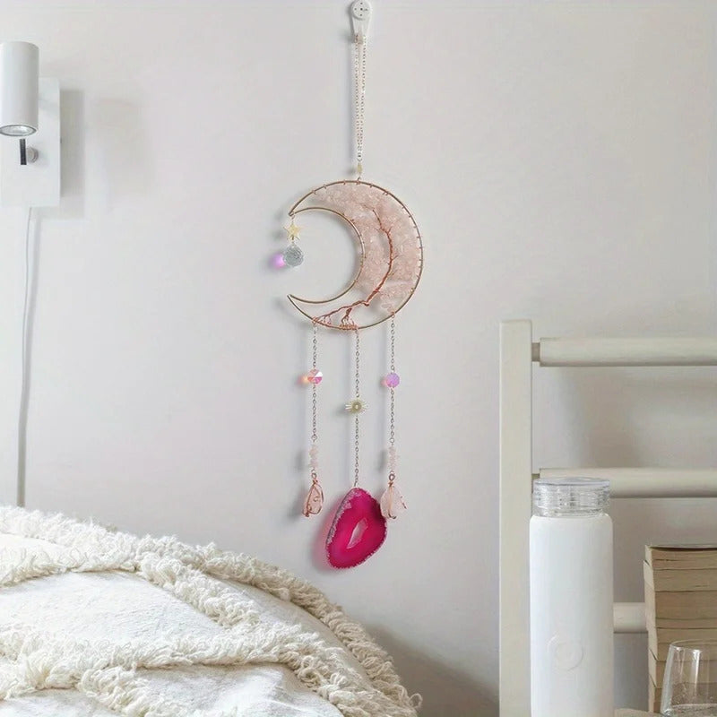 Natural Agate Crystal Dreamcatcher Wind Chime Home Decor - Detail View