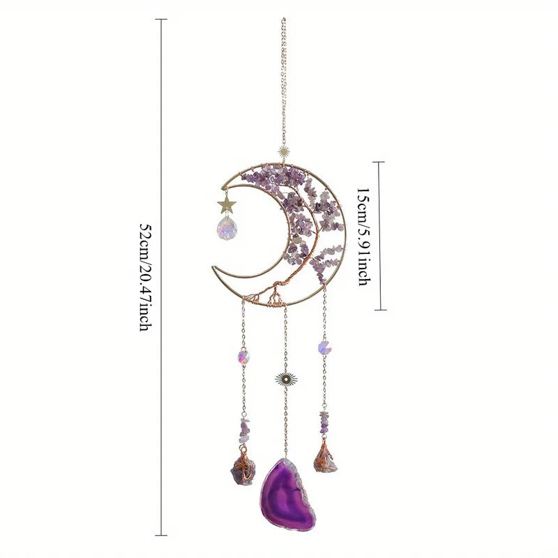 Natural Agate Crystal Dreamcatcher Wind Chime Home Decor - In Use