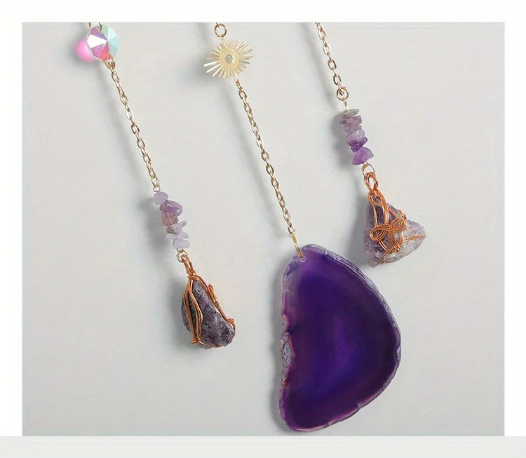 Natural Agate Crystal Dreamcatcher Wind Chime Home Decor - Hanging Display