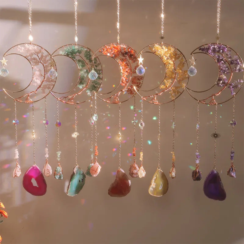 Natural Agate Crystal Dreamcatcher Wind Chime Home Decor
