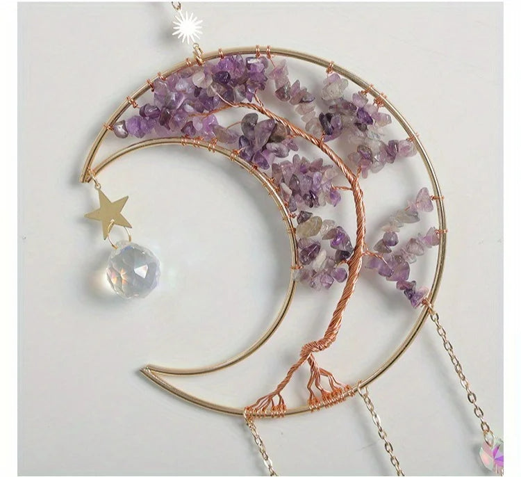 Natural Agate Crystal Dreamcatcher Wind Chime Home Decor - Close-up Detail